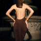 Turtleneck Backless Ruched Sexy Maxi Dress Women Brown Off-shoulder Backless Bodycon Club Party Long Dresses Female