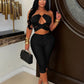 Midnight Sexy Fashion 2 Piece Set Woman Metal Ring Halter Bandage Backless Tops+Skinny Peach Hip Shorts Party Suits
