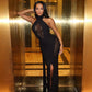 Sexy Women Backless Halter Mesh See Through Maxi Dress Long Ribbon Tie Back High Split Slim Fit Bodycon Party Long Gown