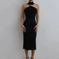 Turtleneck Off-shoulder Sexy Maxi Dress Women Gown Summer New Ring Metal Sleeveless Backless Skinny Knit Long Dress