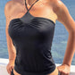 Hottie Backless Tank Top Women Sexy Halter Bandages Ruched Patchwork Sleeveless Fashion Simple Party Street Club Vest
