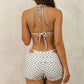 Women Polka Dot 3Piece Bikini Set Halter Triangle Top Boyshort Bottom With Cutout Cover Up Summer Beachwear Bathing Suit