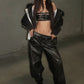 Sexy PU Leather Tank Top Women Hollow Metal Buckle Sleeveless Coquette Midnight Party Clubwear Hottie Punk Style Vest