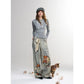 Women's Gray Long Sleeve T-Shirt with Layered Pearl Necklace Print, Casual Crew Neck Top for Daily Wear