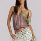 Summer Sheer Backless Tie Up Halter Camis Sequin Patchwork Split Front Crop Top Sexy Women Beach Sleeveless Shirt Vest