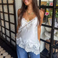 Women Y2K Lace Patchwork Camisole Low Cut Satin Sleeveless Backless Spaghetti Strap Solid Color Going Out Tank Tops