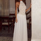 White Lace Halter Maxi Dress For Women Elegant High Neck Long Dress 2026 Summer Sleeveless Pleated Party Evening Gown
