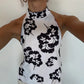 Boho Graphic Print Backless Camis Women Y2k Halter Tank Top Vintage Sleeveless Tie Up Crop Top Summer Vest Streetwear