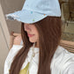 Women's Distressed Denim Baseball Cap with Colorful Beads, Light Blue Frayed Brim Hat for Beach, Sweet Street Accessory