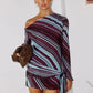 Striped Print Long Sleeve Sexy Mini Dress Women Elegant Diagonal Collar Backless Bodycon Ruched Club Party Dress Female