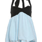 Patchwork Dress Women Halter Sleeveless Backless Folds Sweet Style Summer New Trend Street Commute Daily Mini Bodycon