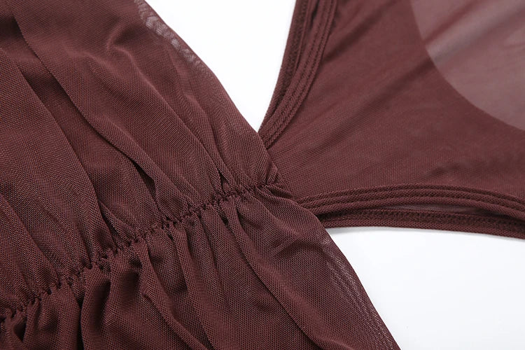 Waistless Long Dress Woman Mesh Patchwork 3d Furry Decoration Slash Neck Backless Street Fashion Ruched Elegant Vestidos