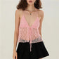 Summer Women Y2K Lace Shirt Sexy Halter Neck Deep V Neck Crop Top Tie Front Sleeveless Strappy Cami Shirt Streetwear