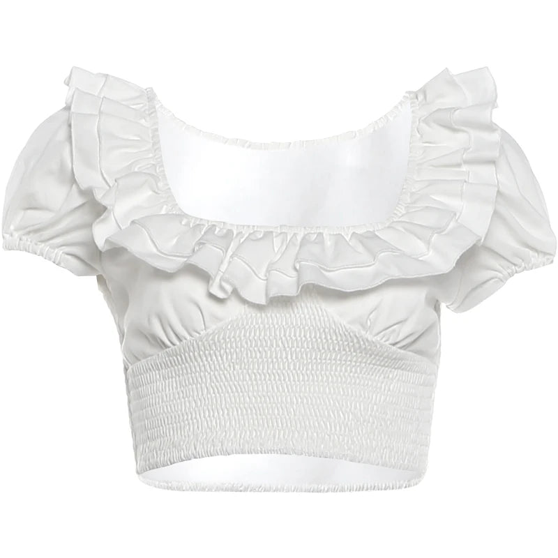 Summer Simple 2 Piece Set Women Simple Ruffled patchwork Mini Sleeve Elastic Hem T-Shirt+Cake Skirt Fashion Party Suits