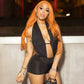 Women Deep V Halter Cut Out Bodysuit Shorts Backless Romper Sexy Night Club Party Outfit Black Bodycon Short Jumpsuit