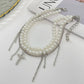Unique Cross Rhinestone Tassels Pendant Anklet Women Elegant Multilayer Imitation Pearl Foot Chain Summer Charm Jewelry