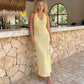 Sexy Women's Halter Neck Knit Dress Sleeveless 3D Flower Hollow Out Bodycon Long Dress Holiday Beach Sundress