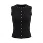 Women Cowgirl Style Studded Sleeveless Tank Top Ribbed Knit Button Front Slim Fit Vest for Summer Casual Streetwear