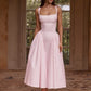 Square Neck Sleeveless Backless A-line Long Dresses Princess Style Pink Plaid Dress Summer Elegant