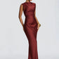 Satin Cowl Neck Mermaid Maxi Dress Women Elegant Sleeveless Draped Ruched Bodycon Long Evening Party Gown Vestidos