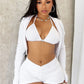 High Stretch Wild  Sexy 3-Piece Set Women Lace-Up Halter Bra Tops+Zip Hooded Coat+Shorts Matching Casual Vacation Outfits