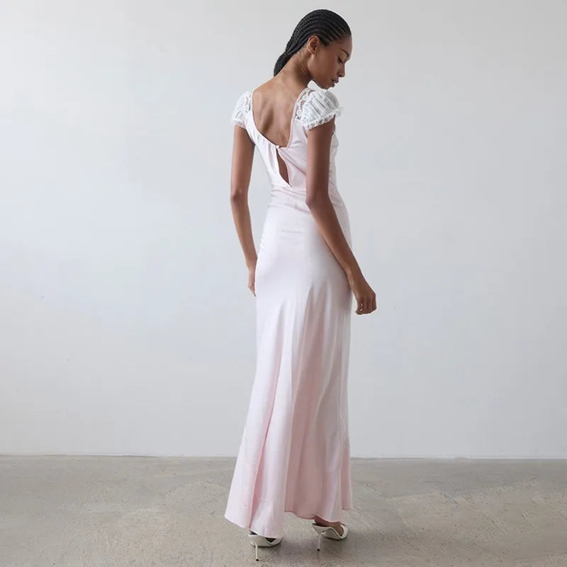 Satin Lace Black Elegant Dresses Party Flying Sleeves Backless Long Fishtail Dress 2026 Woman Clothes