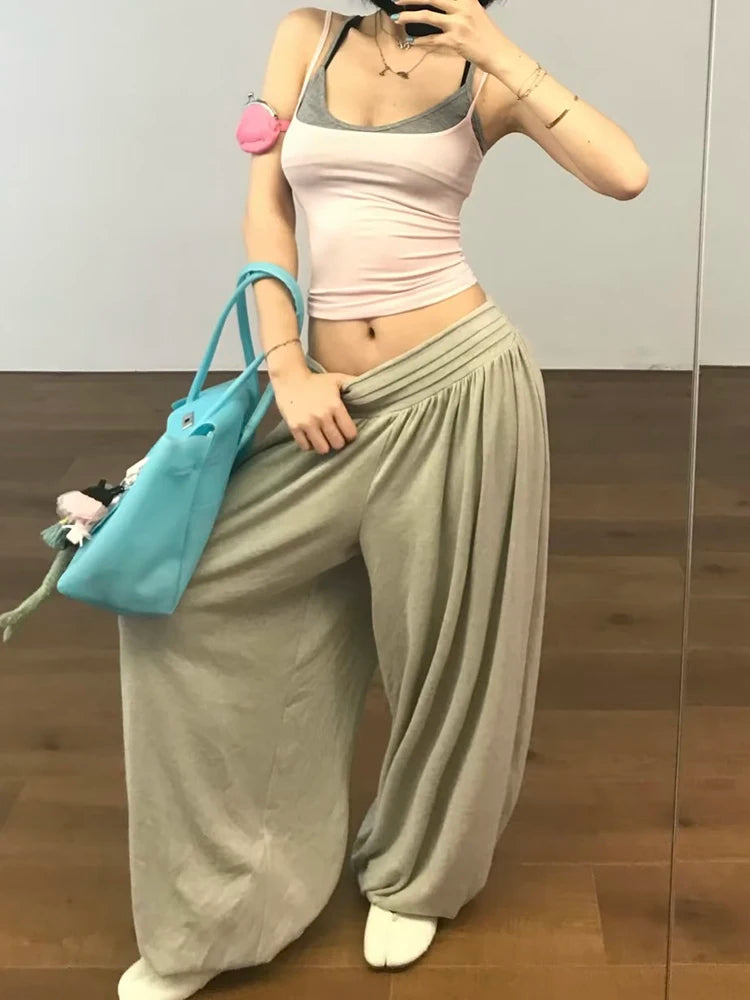 Simple Two Tops Women Mini Low-Neck Camisole+High Elasticity Solid Sexy Hottie Midnight Street Summer Classic Outfit