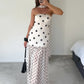 Polka Dot Print Dress+Silk Scarf Women Sexy Fashion Mesh Patchwork Hem Sleeveless Elegant Trend Party Club Bodycon