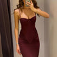 Women Burgundy Sexy Maxi Dress Elegant Spaghetti Strap Sleeveless Backless Ruched Bodycon Club Party Long Dresses