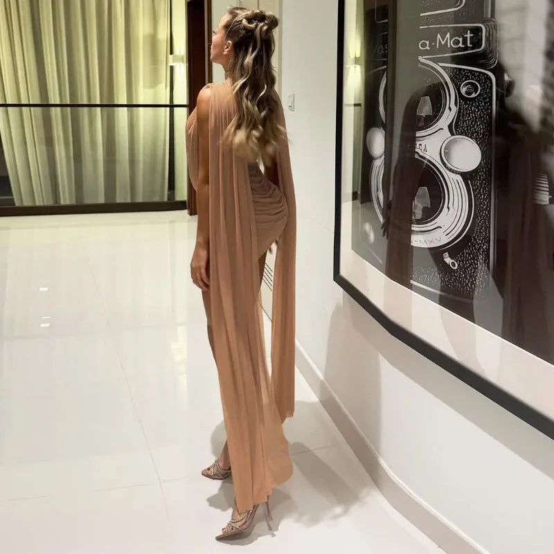 Pleated Mesh Mini Dress with Cape Sleeve See Through White Party Dresses Sexy Club Wear Woman Clothes