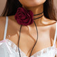 Exaggerated 9CM Satin Big Rose Flower Clavicle Chain Necklace Women Kpop Adjustable Bowknot Rope Choker Jewelry Y2K Accessories
