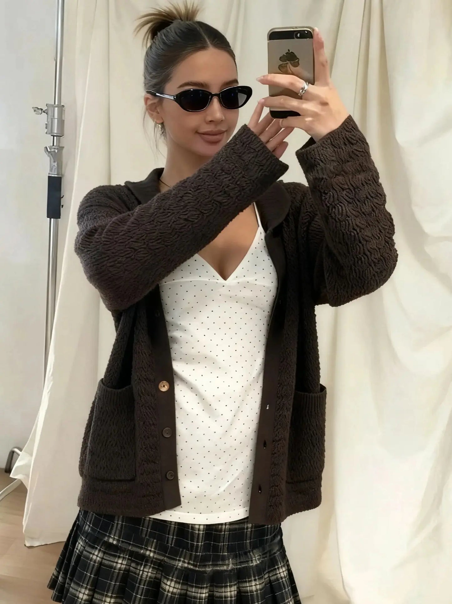 Classic Basics Sweater Women Autumn Casuals Long Sleeve Button Pocket   Elastic Streewear Daily Simple Trend Coat