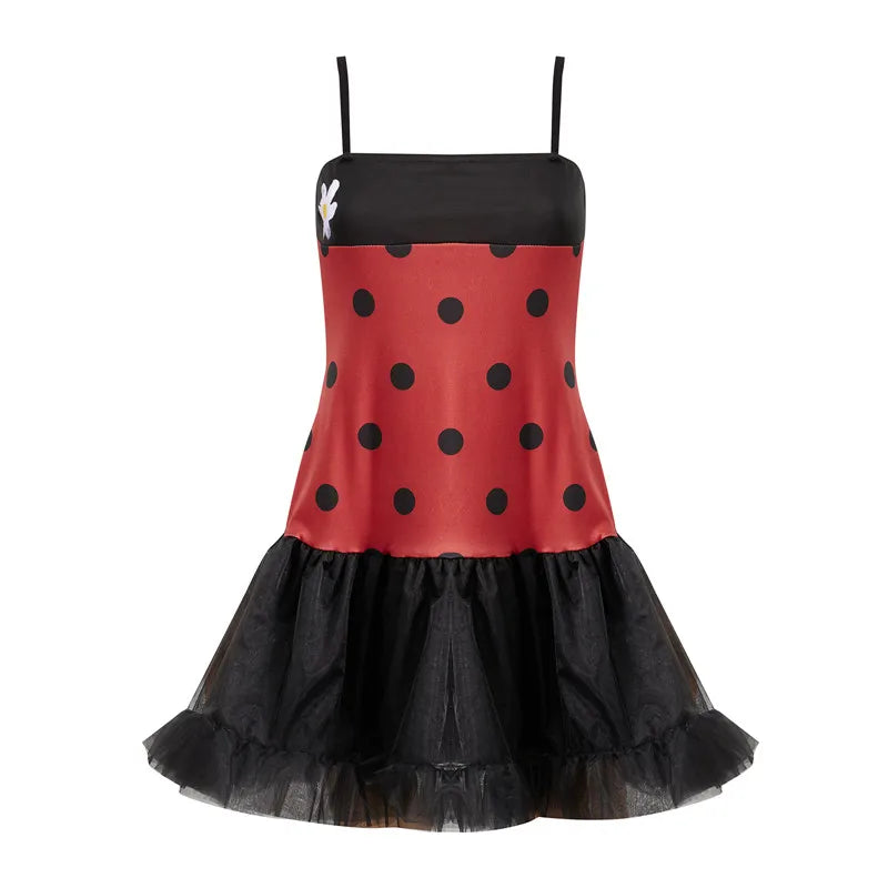 Halloween Bee Costume for Women Ladybug Cosplay Dress with Wings Headband Set Funny Adult Fairy Costumes
