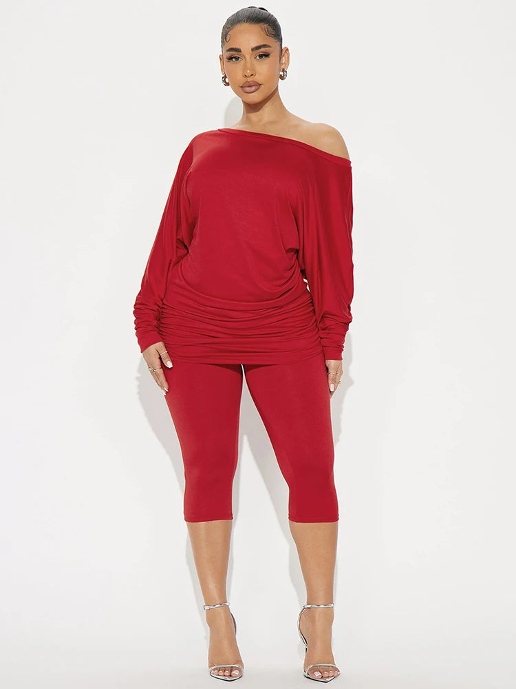 Fashion 2 Piece Set Women Tracksuit Inclined Shoulder Crop Tops+Lapel Bike Shorts Matching Streetwear Slim Casual Outfits