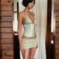 Velvet Patchwork 2 Piece Set Woman Lace-Up Halter Low-Neck Backless Tank Tops+Skinny Wrap Hip Mini Skirts Outfits