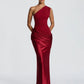 Satin Splicing One Shoulder Draped Maxi Dress Evening Gown Woman Party Dresses Elegant Sexy