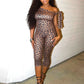Leopard Print 2-Piece Set Women Irregular Skew Collar Lace-Up Tank Top+Bike Shorts Stretch Skinny Stretch Outfits
