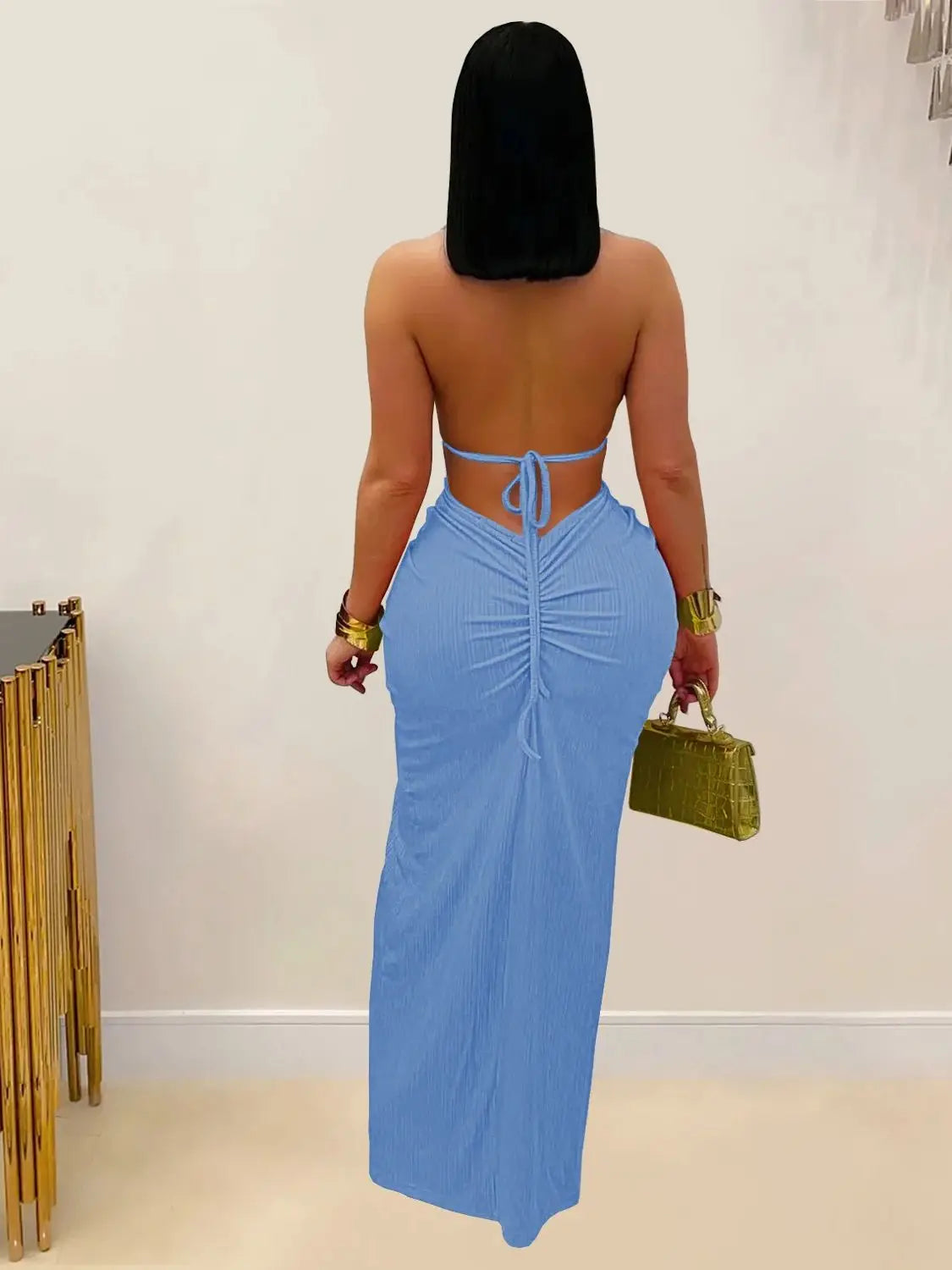 Sexy Plait Dress Women Summer Peach Buttocks Backless Sleeveless Split Hollow Midnight Party Clubwear Maxi Bodycon