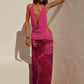 Mesh Print Sexy Dress Set Women Deep V Neck Tank Tops And Maxi Skirt Matching Sets Female Elegant Club Two Piece Set