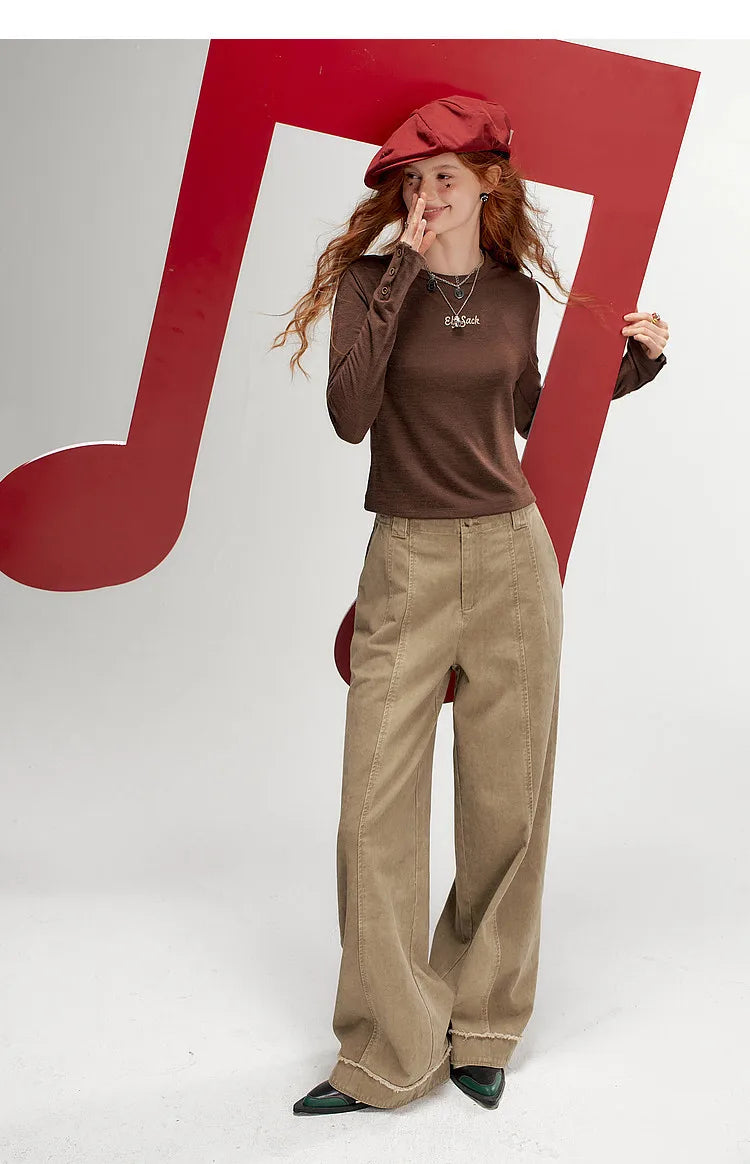Women's Mock Neck Long Sleeve Tee with Cuff Button Detail, Slim Fit Heather Casual Top for Everyday Wear