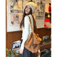 Y2K Preppy Solid Bunny Ear Hat Belt Buckle Backpack For Women