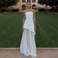 Women Strapless Long Dress with Neck Scarf Off Shoulder Sleeveless Backless High Split Mesh Flowy Tube Top Party Dresses