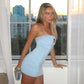 Hardwear Detail Tube Dress Sexy Resort Wear Blue Strapless Backless Ruched Mini Dresses for Woman Summer