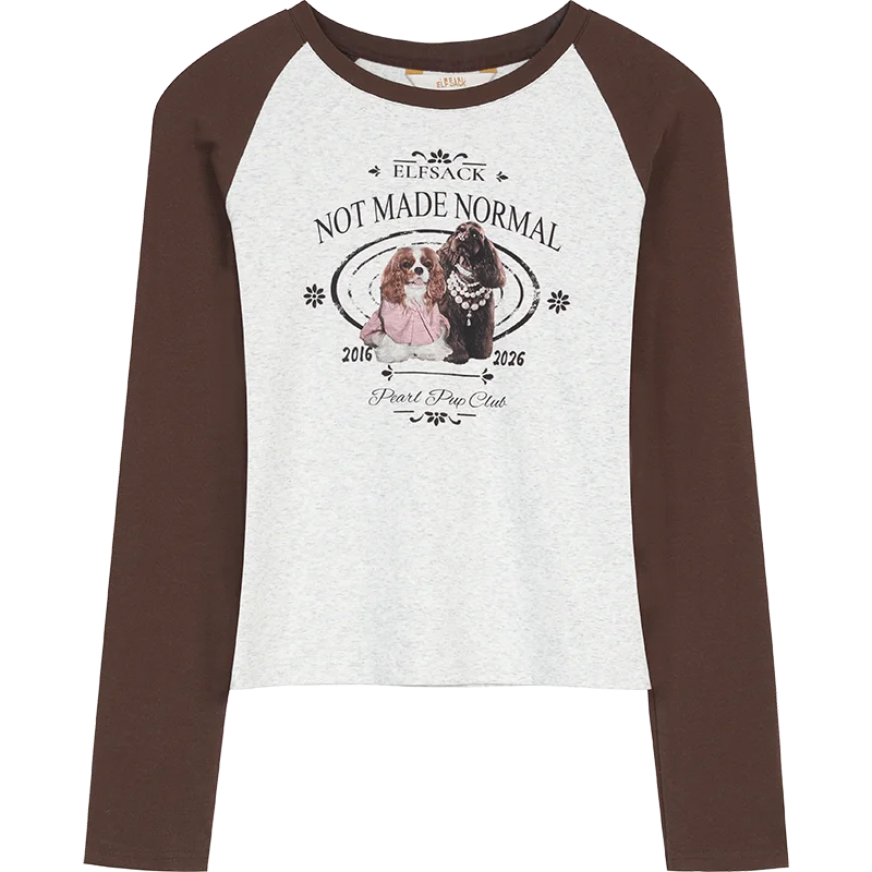 Women's Vintage Contrast Raglan T-Shirt with Cute Graphic Print, Retro Long Sleeve Casual Top for Daily Wear