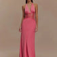 Elegant Lace Trim Satin White Maxi Dress Deep V Backless Long Gown Dresses for Ladies Sexy Birthday Outfits