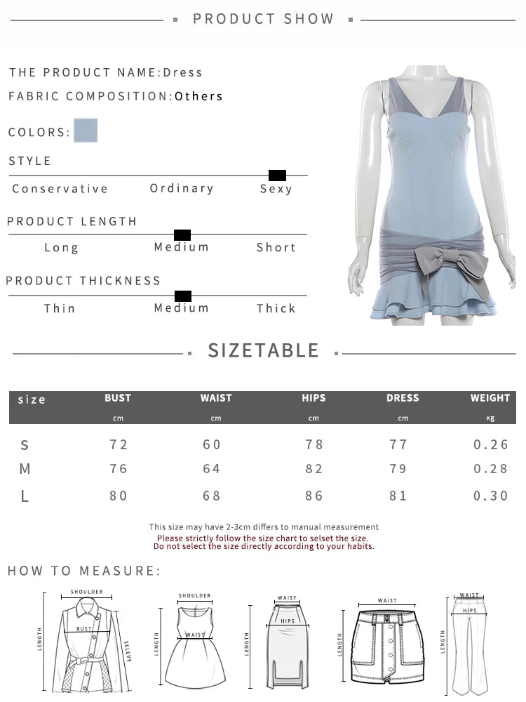 Patchwork Dress Women Bow Decoration v-Neck Ruffles Sleeveless Skinny High Elasticity Sweet Fashion Mini Bodycon