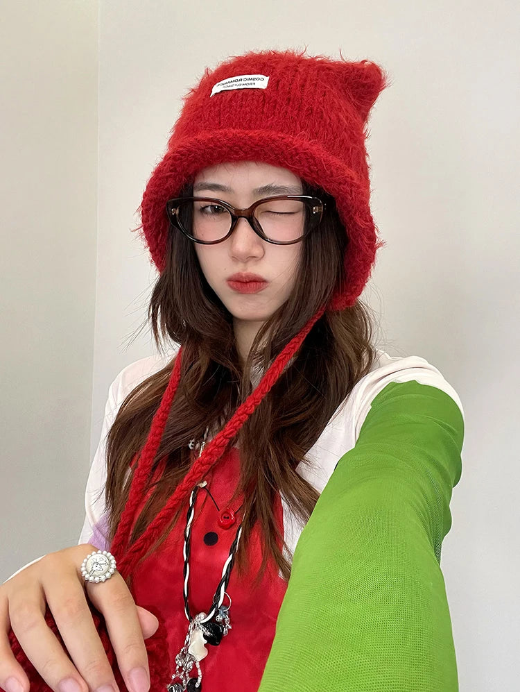 2025 New Arrivals Elf Ears Knitted Woolen Hat For Women
