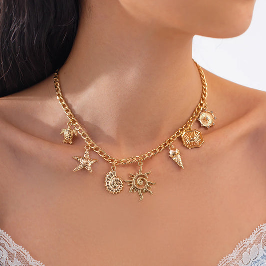 Vintage Metal Love Heart Starfish Pendant Choker Necklace Women Collar Goth Adjustable Chain Summer Neck Jewelry Gift