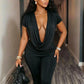 Sexy 2-Piece Set Women Swing Collar t-Shirt+Simple Classic Short Solid Street Sexy Midnight Matching Comfortable Suit