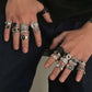 24Pcs/Set Creative Skull Head Poker Bat Rings for Men 2025 Trend Goth Geometric Ancient Silver Color Rings Male Jewelry